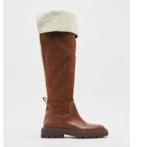 ZARA LEATHER BOOTS WITH FLEECE TRIM, Size 36